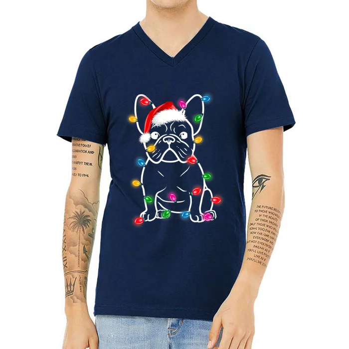 Christmas Lights Dog French Bulldog V-Neck T-Shirt