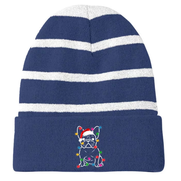 Christmas Lights Dog French Bulldog Striped Beanie with Solid Band