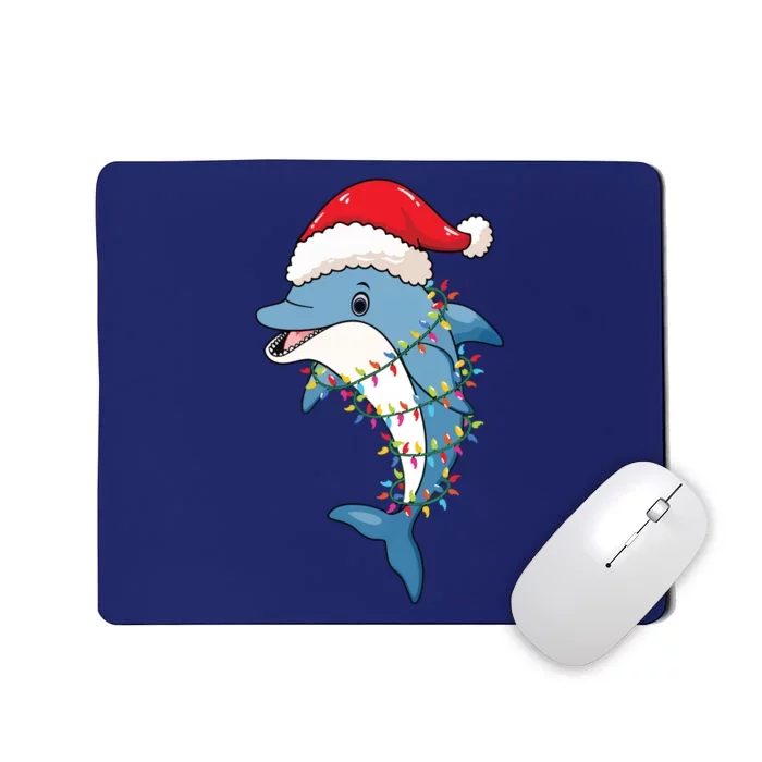 Christmas Lights Dolphin Wearing Xmas Hat Dolphin Lover Mousepad