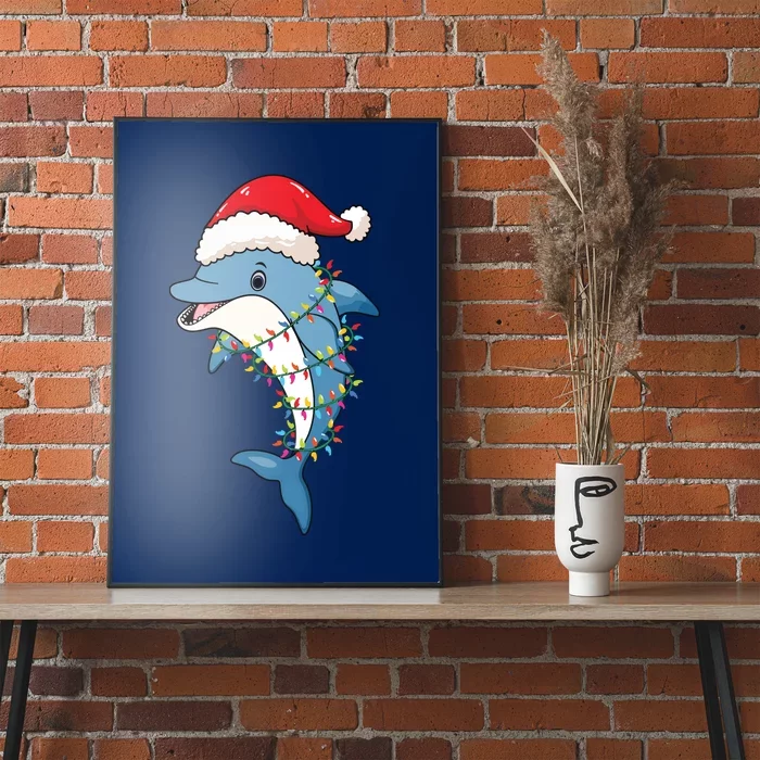 Christmas Lights Dolphin Wearing Xmas Hat Dolphin Lover Poster