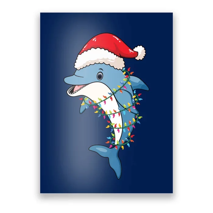 Christmas Lights Dolphin Wearing Xmas Hat Dolphin Lover Poster