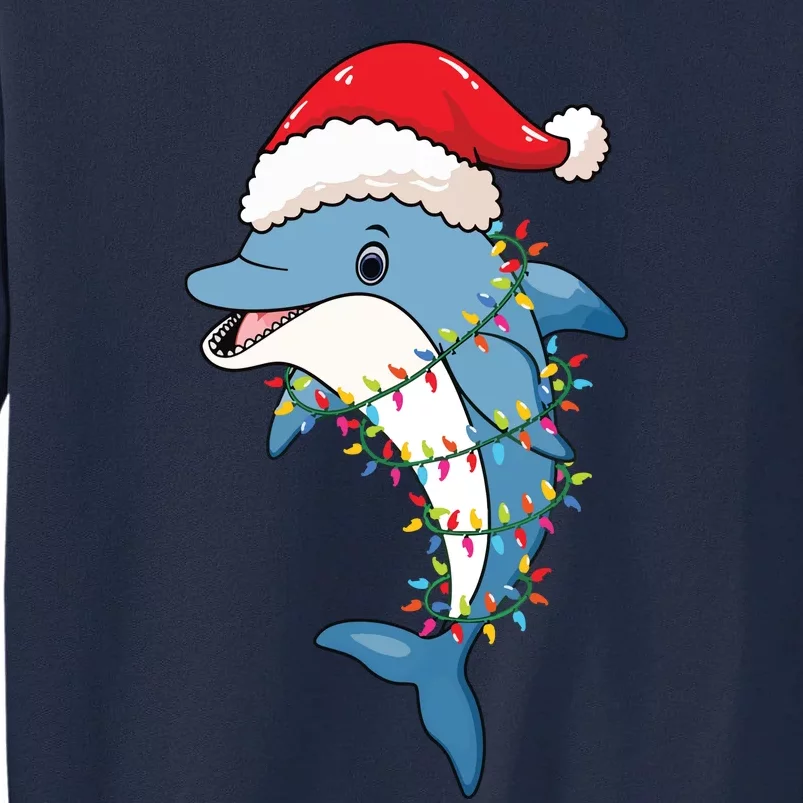 Christmas Lights Dolphin Wearing Xmas Hat Dolphin Lover Tall Sweatshirt