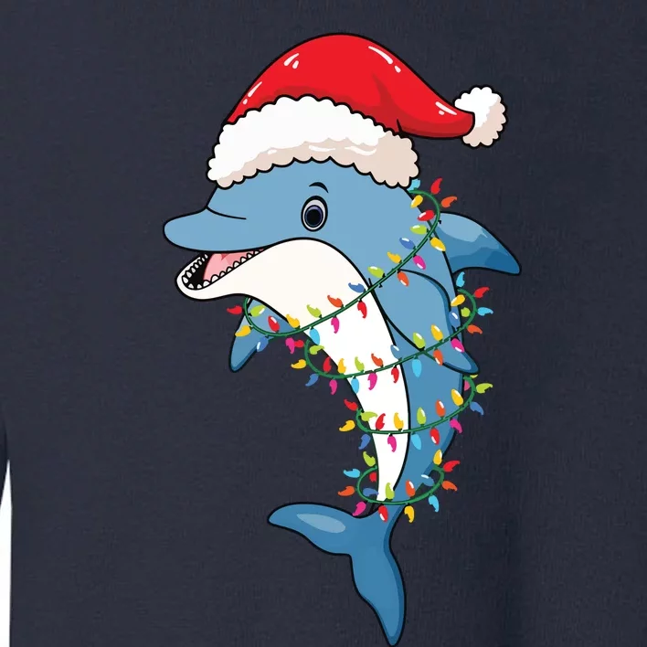 Christmas Lights Dolphin Wearing Xmas Hat Dolphin Lover Toddler Sweatshirt