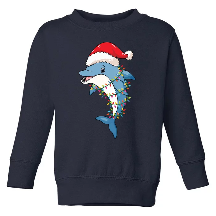 Christmas Lights Dolphin Wearing Xmas Hat Dolphin Lover Toddler Sweatshirt