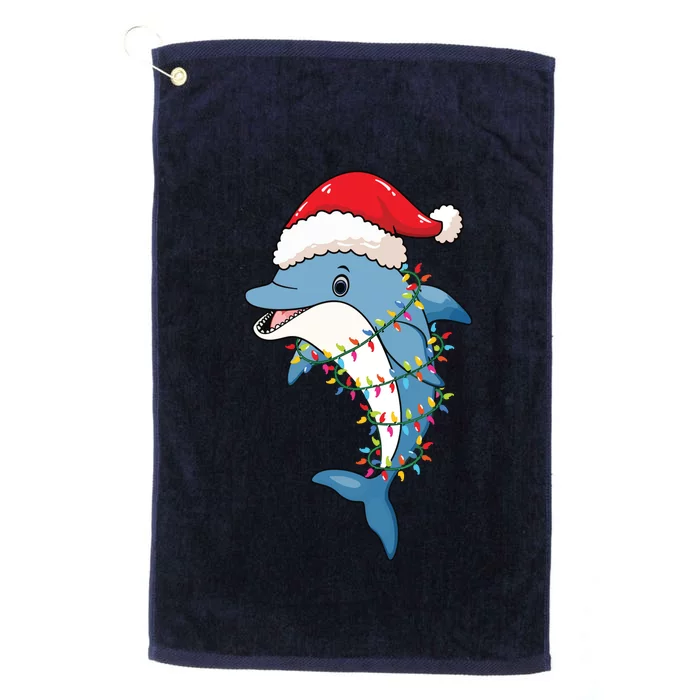 Christmas Lights Dolphin Wearing Xmas Hat Dolphin Lover Platinum Collection Golf Towel