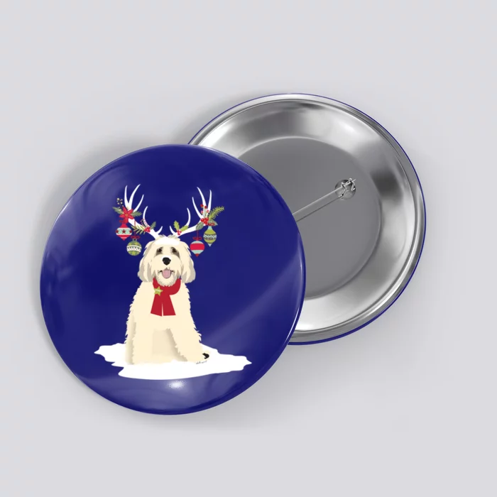 Cute Labradoodle Doodle Christmas Reindeer Graphic Holiday Gift Button