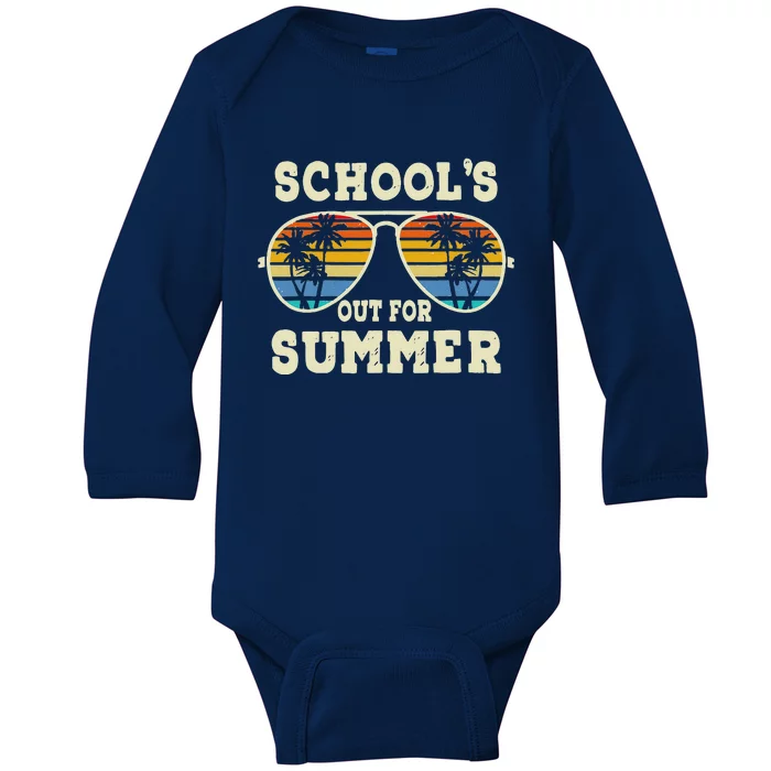 Cute Last Day Of School Schools Out For Summer Teacher Retro Baby Long Sleeve Bodysuit