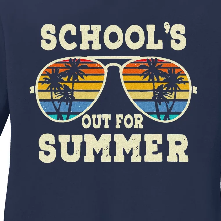 Cute Last Day Of School Schools Out For Summer Teacher Retro Ladies Long Sleeve Shirt