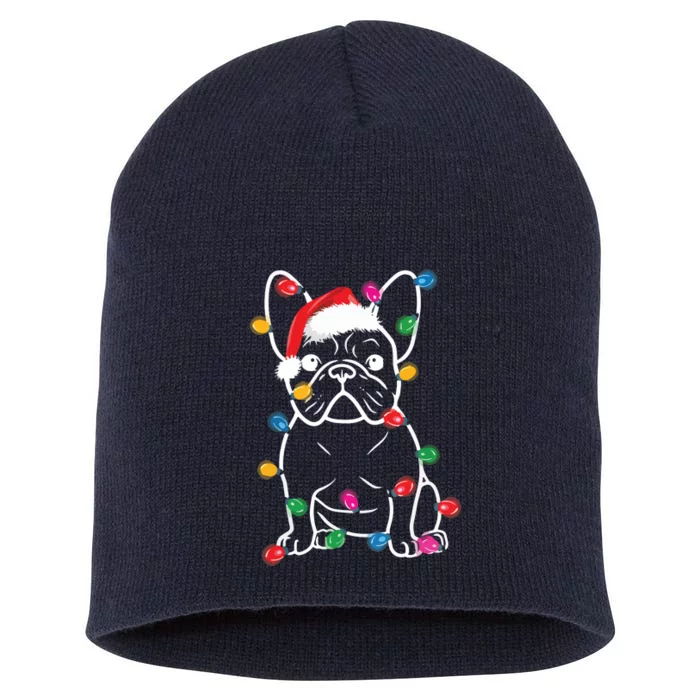 Christmas Lights Dog French Bulldog Short Acrylic Beanie