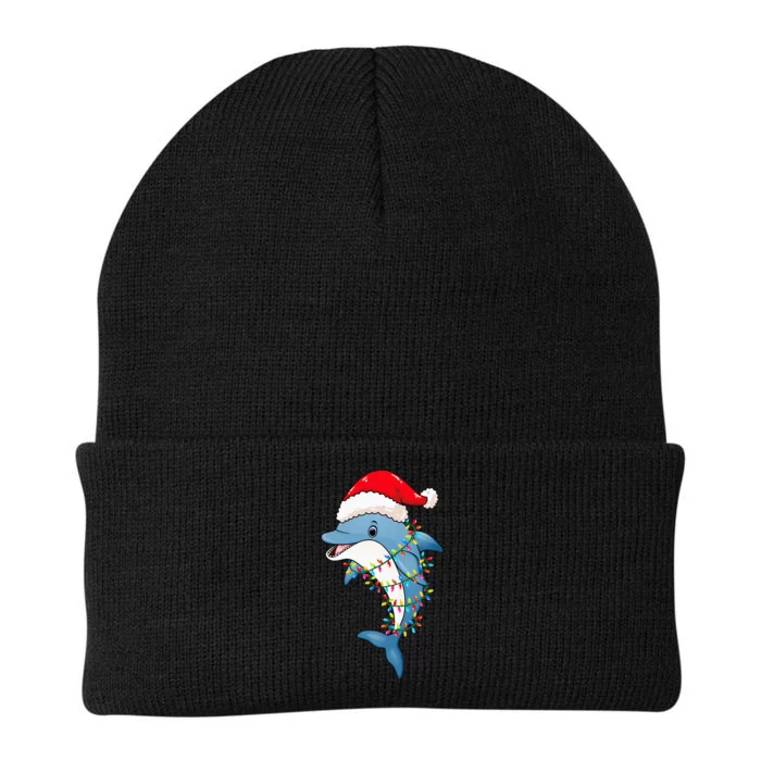 Christmas Lights Dolphin Wearing Xmas Hat - Dolphin Lover Knit Cap Winter Beanie