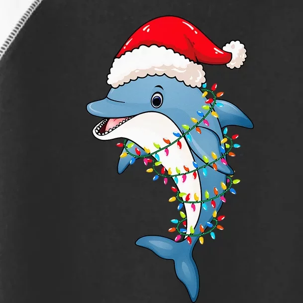 Christmas Lights Dolphin Wearing Xmas Hat - Dolphin Lover Toddler Fine Jersey T-Shirt