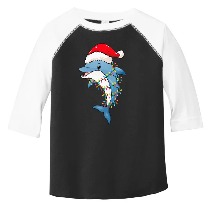 Christmas Lights Dolphin Wearing Xmas Hat - Dolphin Lover Toddler Fine Jersey T-Shirt