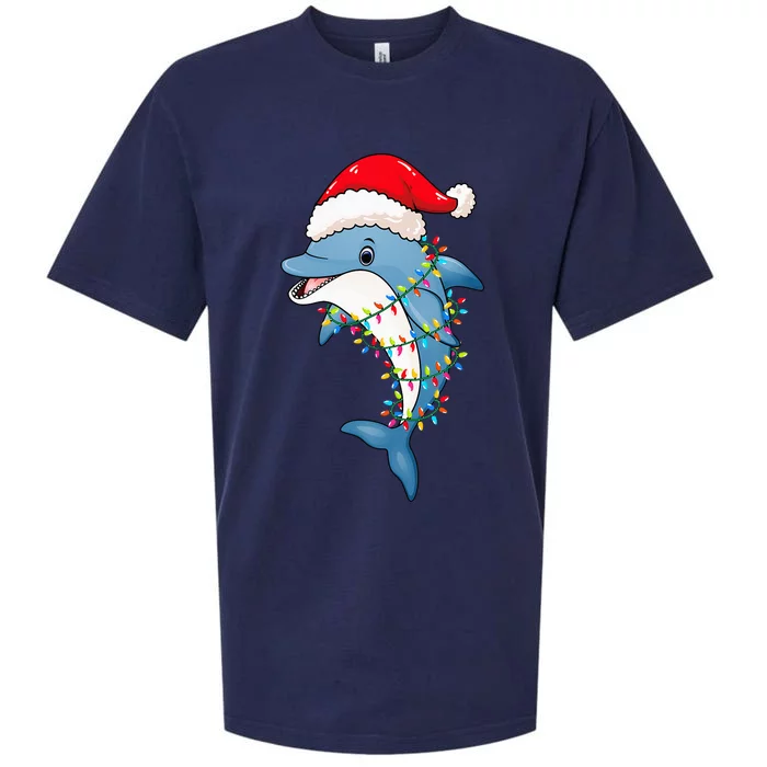 Christmas Lights Dolphin Wearing Xmas Hat - Dolphin Lover Sueded Cloud Jersey T-Shirt