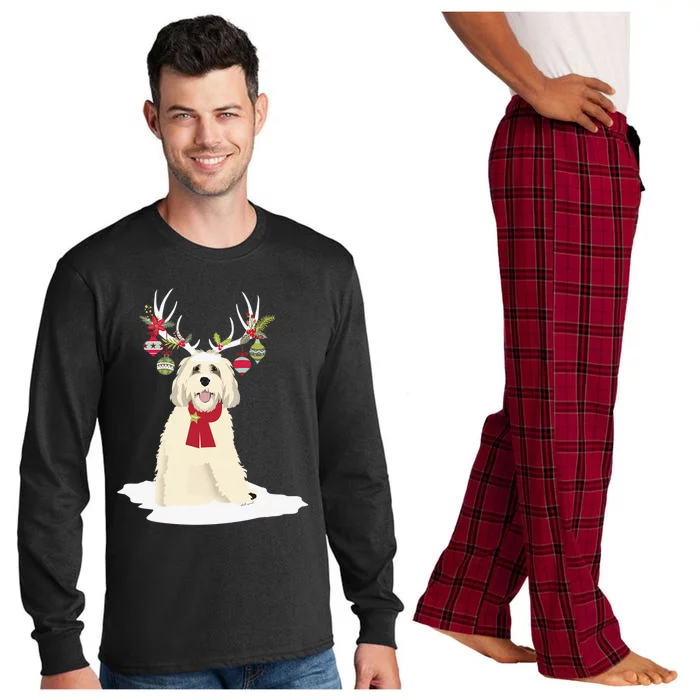 Cute Labradoodle Doodle Christmas Reindeer Graphic Holiday Long Sleeve Pajama Set