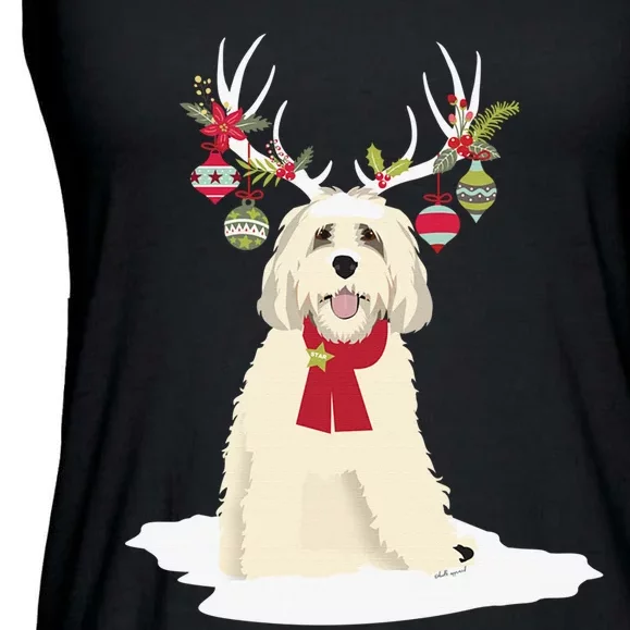 Cute Labradoodle Doodle Christmas Reindeer Graphic Holiday Ladies Essential Flowy Tank