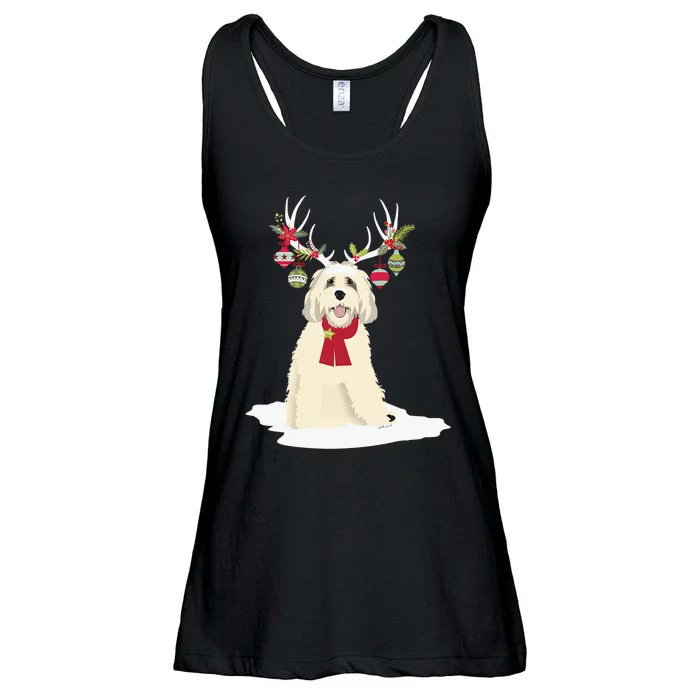 Cute Labradoodle Doodle Christmas Reindeer Graphic Holiday Ladies Essential Flowy Tank