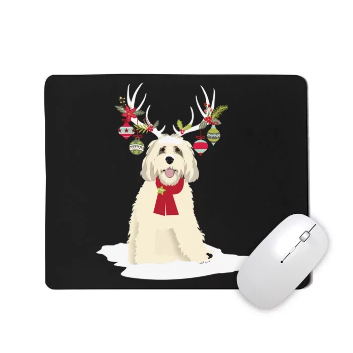 Cute Labradoodle Doodle Christmas Reindeer Graphic Holiday Mousepad