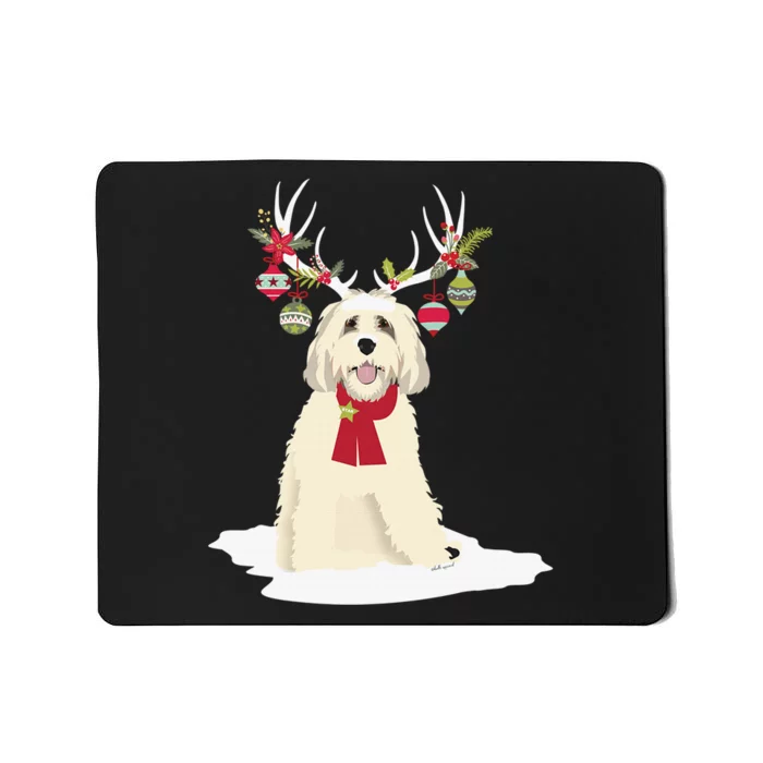 Cute Labradoodle Doodle Christmas Reindeer Graphic Holiday Mousepad