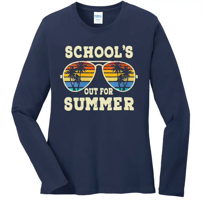 Cute Last Day Of School Schools Out For Summer Teacher Retro Gift Ladies Long Sleeve Shirt