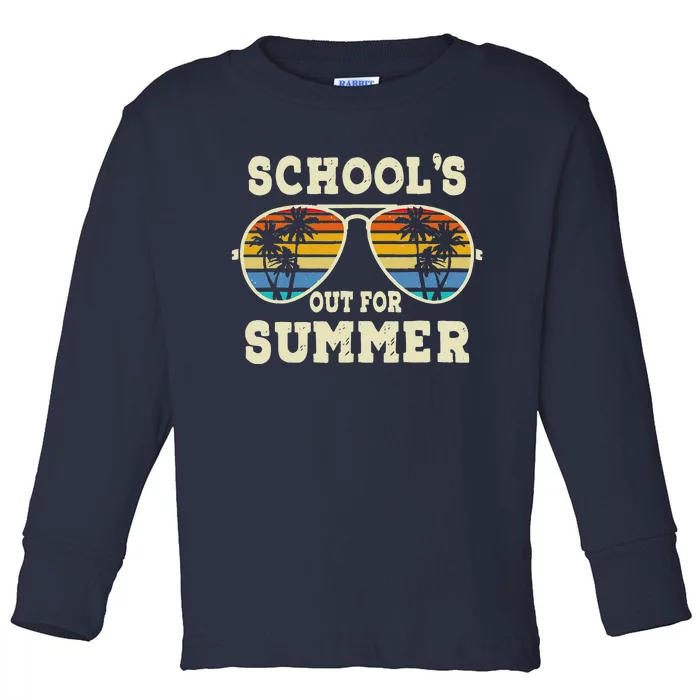 Cute Last Day Of School Schools Out For Summer Teacher Retro Toddler Long Sleeve Shirt