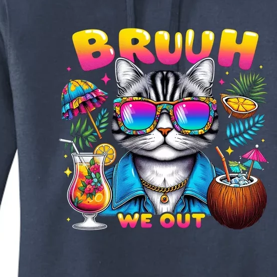 Cute Last Day Of School Year Summer Cat Bruh We Out Student Gift Women's Pullover Hoodie