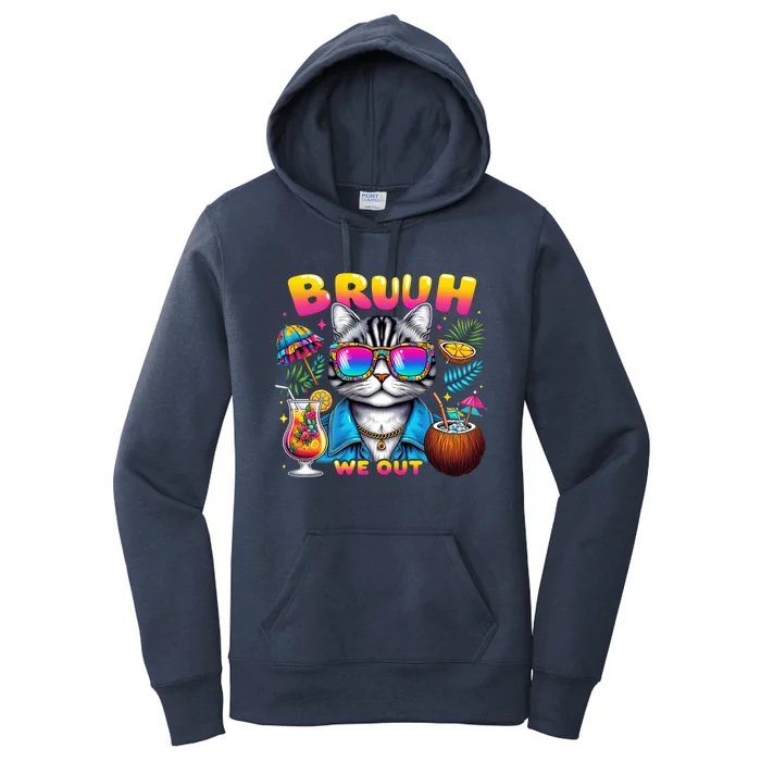 Cute Last Day Of School Year Summer Cat Bruh We Out Student Gift Women's Pullover Hoodie