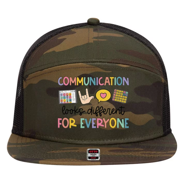 Communication Looks Different For Everyone Speech Therapy Gift 7 Panel Mesh Trucker Snapback Hat