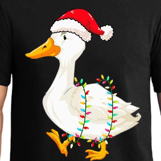 Christmas Lights Duck Wearing Xmas Hat Duck Swan Lover Pajama Set