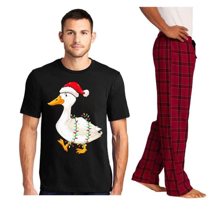 Christmas Lights Duck Wearing Xmas Hat Duck Swan Lover Pajama Set