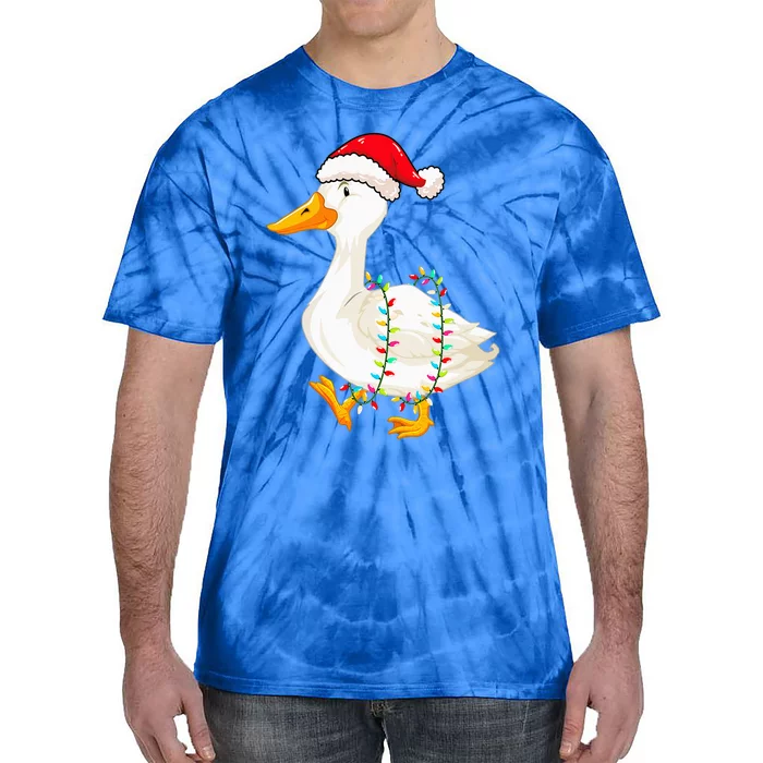 Christmas Lights Duck Wearing Xmas Hat Duck Swan Lover Tie-Dye T-Shirt