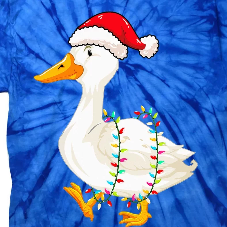 Christmas Lights Duck Wearing Xmas Hat Duck Swan Lover Tie-Dye T-Shirt