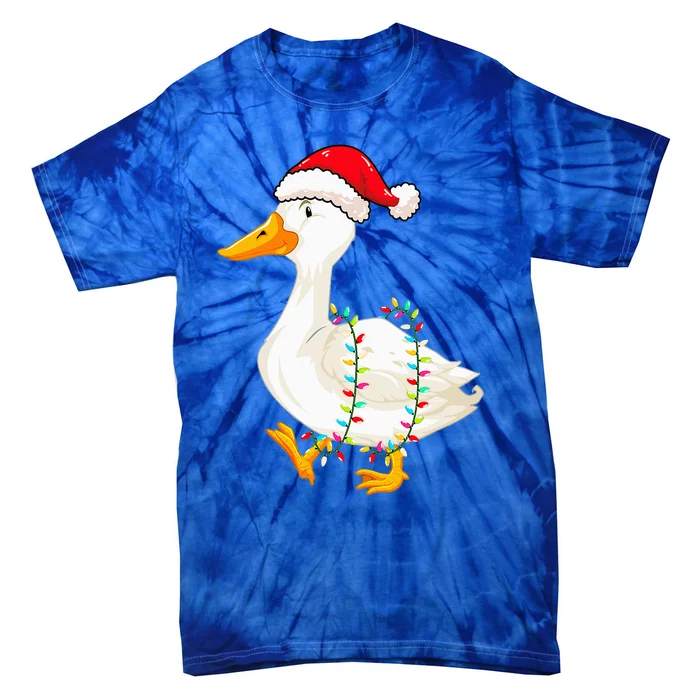 Christmas Lights Duck Wearing Xmas Hat Duck Swan Lover Tie-Dye T-Shirt