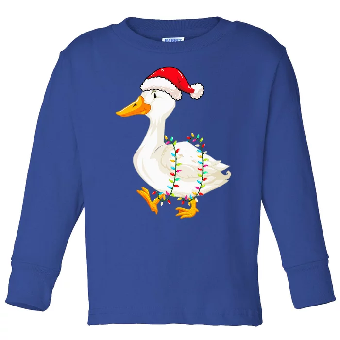 Christmas Lights Duck Wearing Xmas Hat Duck Swan Lover Toddler Long Sleeve Shirt