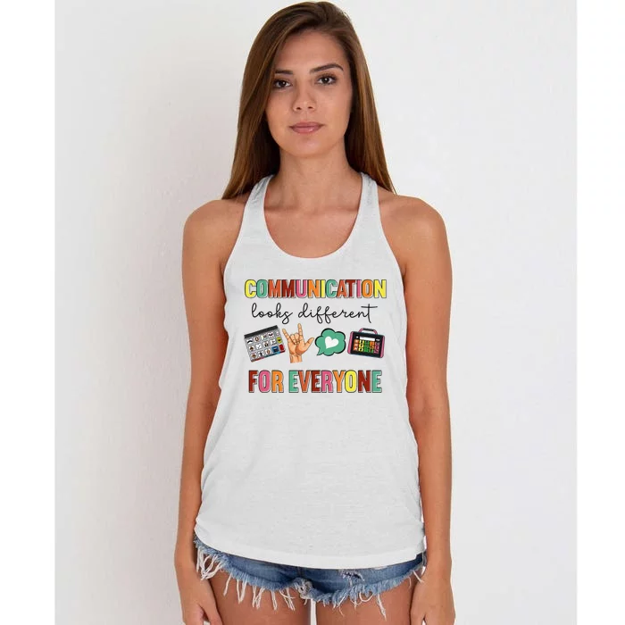 Communication Looks Different For Everyone Speech Therapy Women's Knotted Racerback Tank