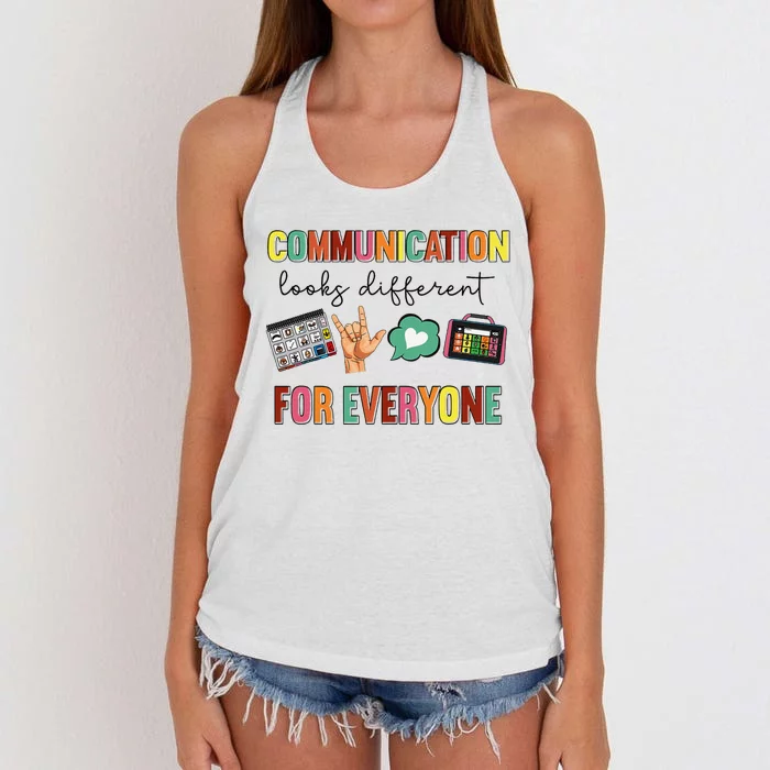 Communication Looks Different For Everyone Speech Therapy Women's Knotted Racerback Tank