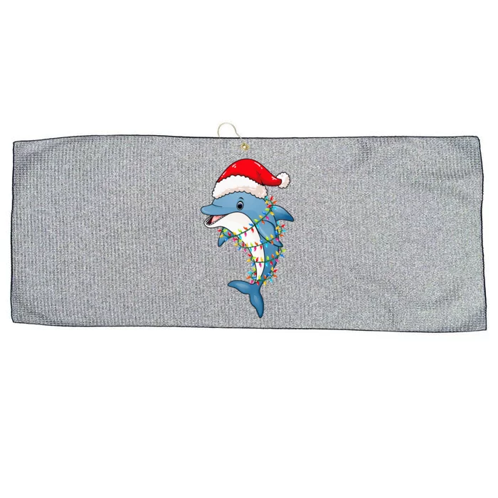 Christmas Lights Dolphin Wearing Xmas Hat Dolphin Lover Large Microfiber Waffle Golf Towel