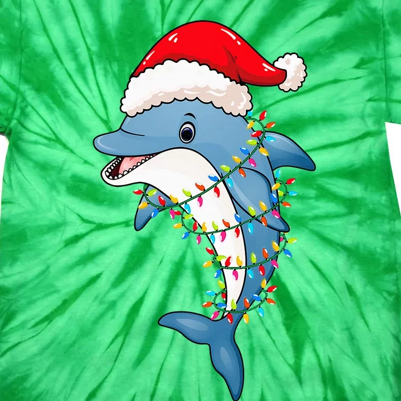 Christmas Lights Dolphin Wearing Xmas Hat Dolphin Lover Tie-Dye T-Shirt