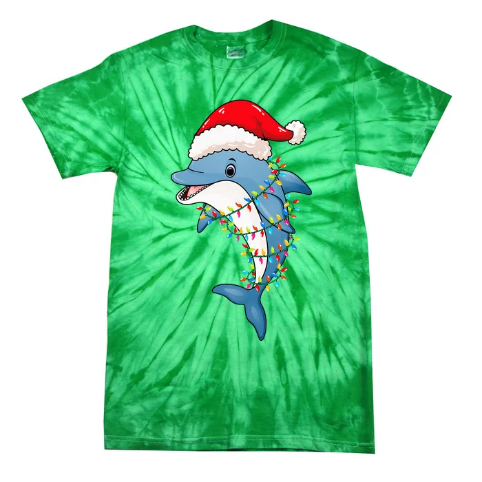 Christmas Lights Dolphin Wearing Xmas Hat Dolphin Lover Tie-Dye T-Shirt