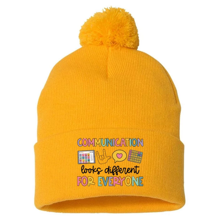 Communication Looks Different For Everyone Speech Therapy Pom Pom 12in Knit Beanie