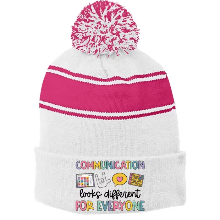 Communication Looks Different For Everyone Speech Therapy Stripe Pom Pom Beanie