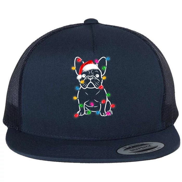 Christmas Lights Dog French Bulldog Flat Bill Trucker Hat