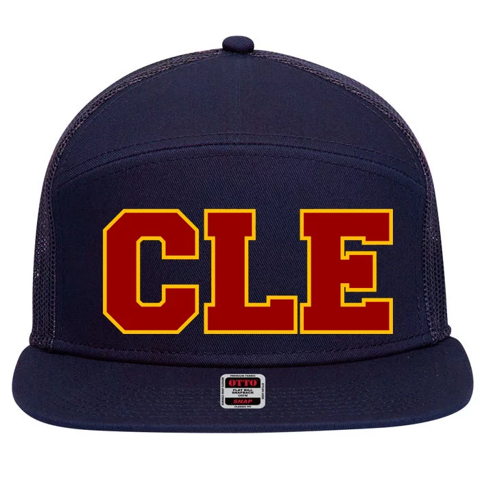 Cle Cleveland Logo 7 Panel Mesh Trucker Snapback Hat