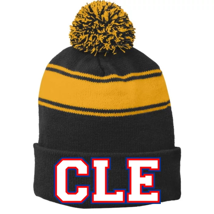 CLE Cleveland, Ohio College Letters Baseball Colors Stripe Pom Pom Beanie