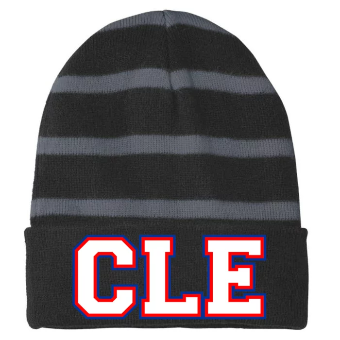 CLE Cleveland, Ohio College Letters Baseball Colors Striped Beanie with Solid Band