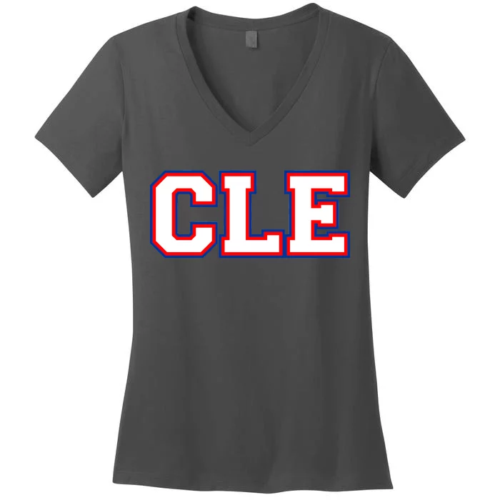 CLE Cleveland, Ohio College Letters Baseball Colors Women's V-Neck T-Shirt