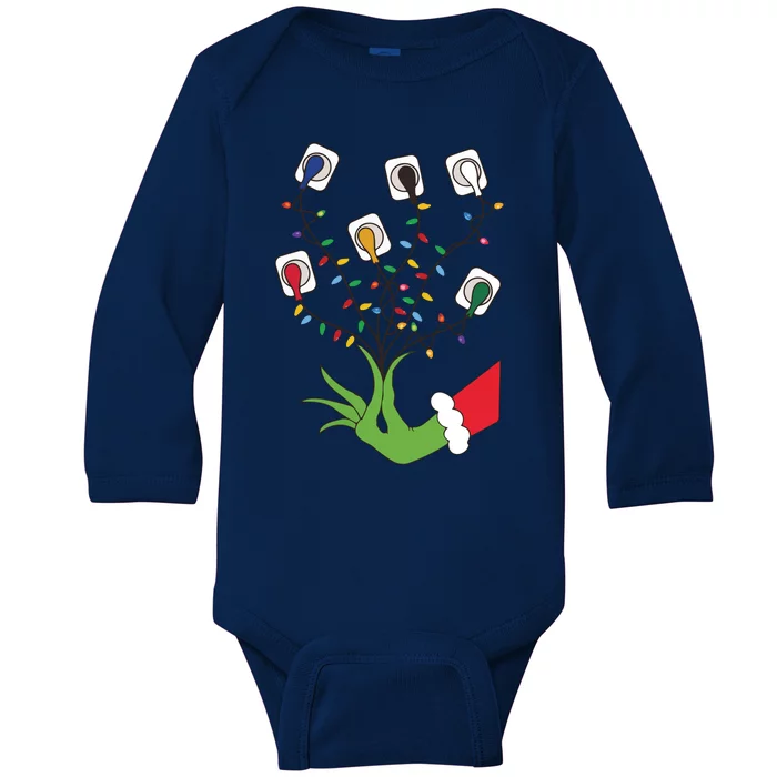 Christmas Lights Ekg Leads Cheat Sheet Funny Nursing Ecg Xmas Baby Long Sleeve Bodysuit