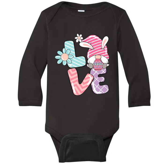 Cute Love Easter Gnome Egg Hunting Bunny Easter Baby Long Sleeve Bodysuit