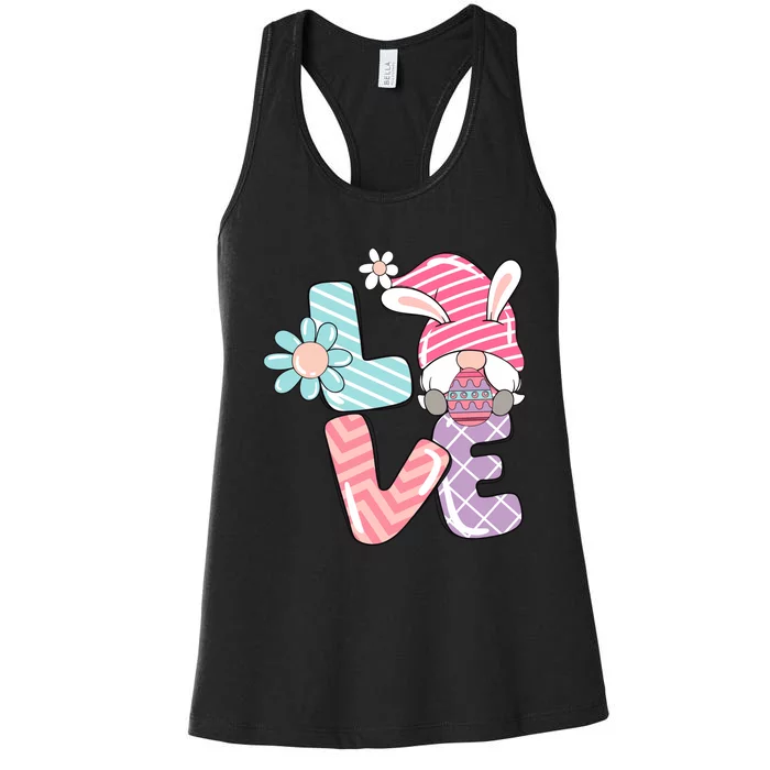 Cute Love Easter Gnome Egg Hunting Bunny Easter Women's Racerback Tank