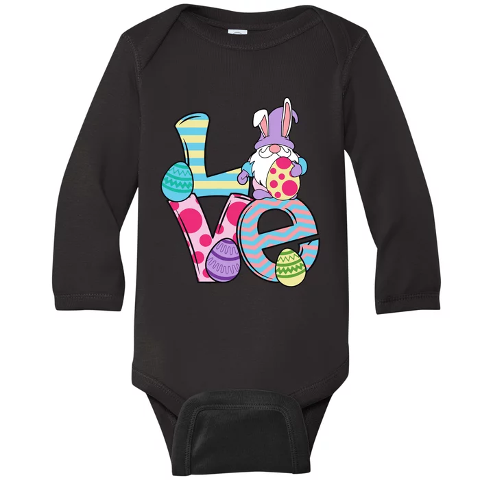 Cute Love Easter Gnome Egg Hunting Bunny Easter Baby Long Sleeve Bodysuit