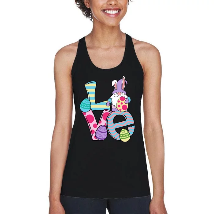 Cute Love Easter Gnome Egg Hunting Bunny Easter Women's Racerback Tank